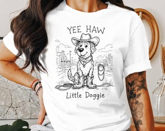 Yee Haw Kleiner Hund T-Shirt: Western Cowboy Hund Grafik T-Shirt