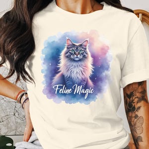 Cat T-Shirt, Feline Magic Shirt, Cat Lover Gift, Cute Cat Graphic Tee, Cat Art T-Shirt, Cat Enthusiast Apparel, Gift for Cat Owners