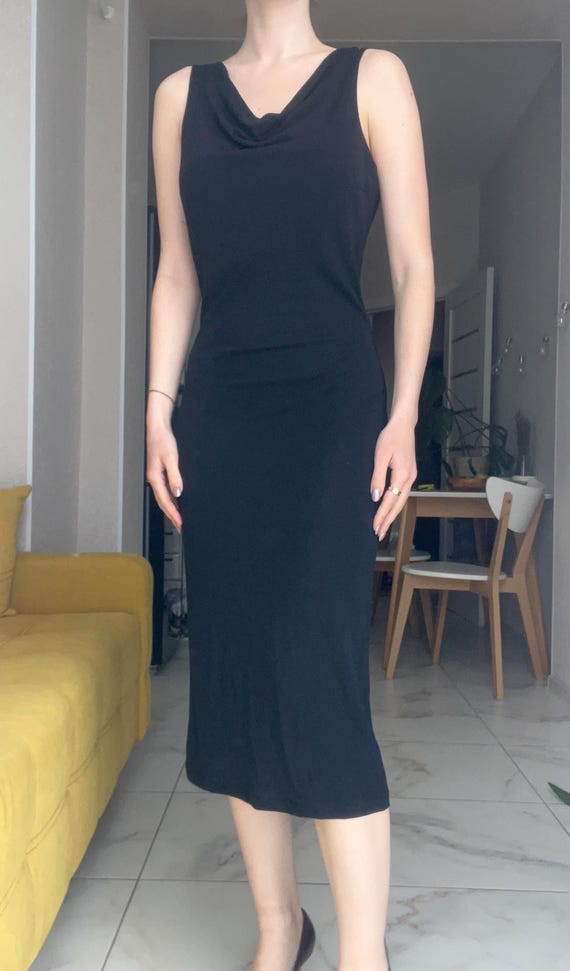 vintage black middle dress old money style size S open back style by Kookai