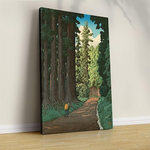 Vintage Japanese Forest Poster, Woodblock Art, Road to Nikko