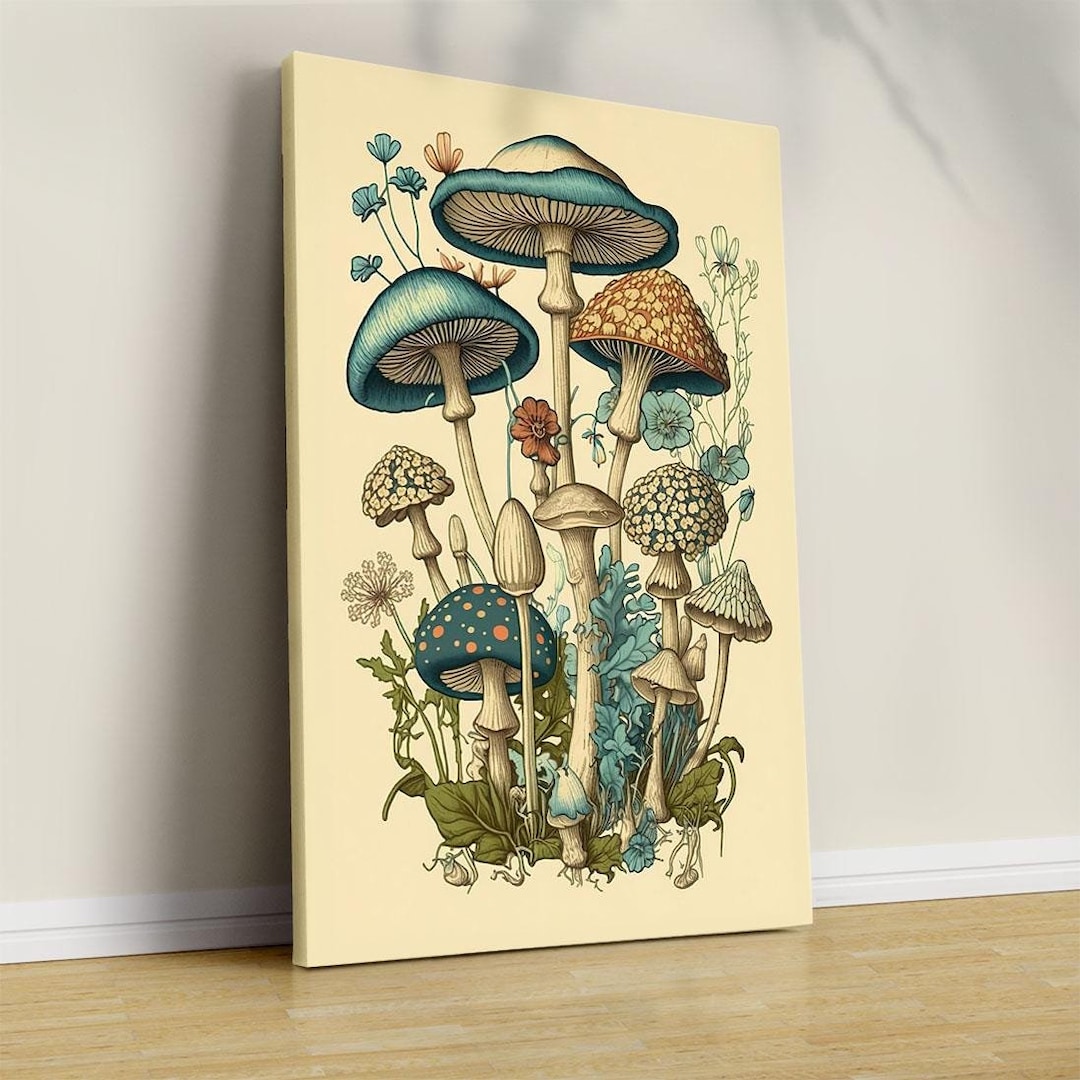 Mushroom Art Painting - Mushroom Print - Botanical Wall Decor - Poster ...