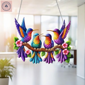 Hummingbird On Tree Acrylic Window Hanging, Bird Branch, Birds Lover Gift, Gift for Friend, Gift for Him Her