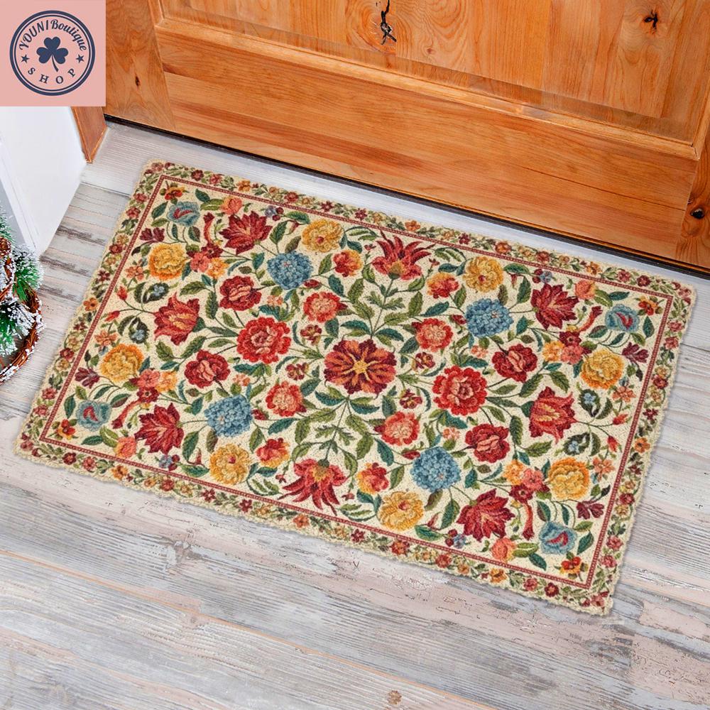 Vintage Floral Doormat, Colorful Botanical Entry Rug, Farmhouse Decor ...
