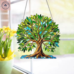 Tree With Leaves Acrylic Window Hanging, Tree Of Life Window Decor, Home Decoration, Gift For Her