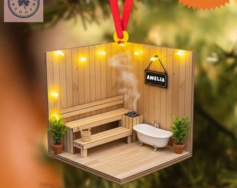 Personalized Sauna Ornament – Spa Christmas Decoration, Relaxation Bathhouse Ornament, Unique Gift for Sauna Lovers, Christmas Gift