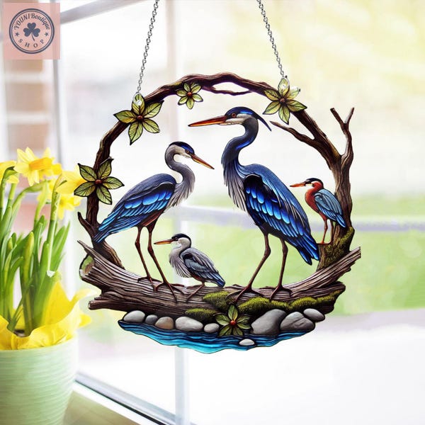 Garza azul acrílica para ventana, decoración de aves para el hogar