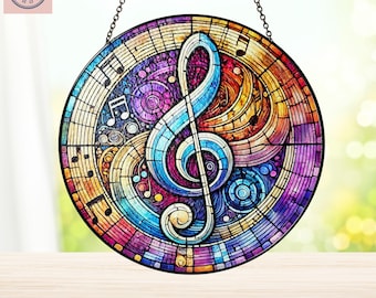 Music Clef Stained Glass, Music Teacher Suncatcher Ornament, Music Lovers Gift, Treble Clef Ornament