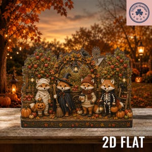 Bloque de madera de zorro de Halloween, decoración de zorro espeluznante, zorro esqueleto momia de bruja, decoración de granja otoñal de huerto de manzanas