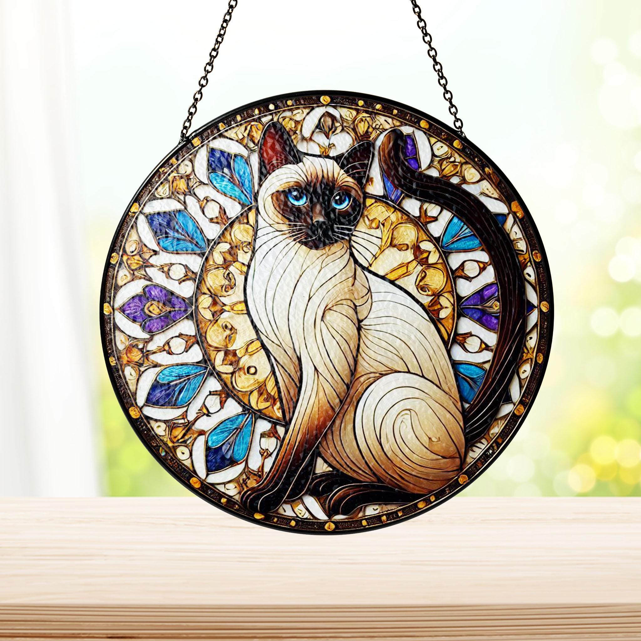 Siamese Cat Stained Glass Suncatcher, Siamese Cat Stained Glass, Home Decor, Window Hanging Decor, Cat Lover Gift