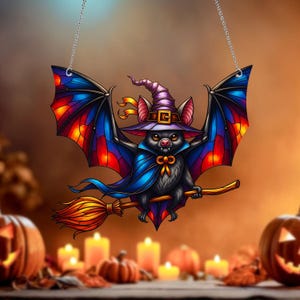 Halloween Bat Acrylic Window Hanging, Gothic Bat Ornament, Halloween Home Decor, Gift For Bat Lover