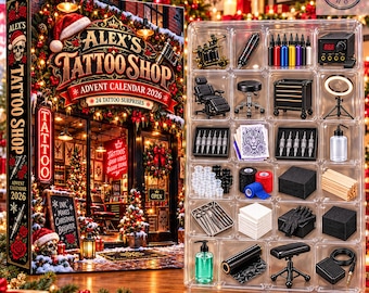 Calendario dell'Avvento 2026 per tatuatori, 24 giorni di forniture per tatuaggi, accessori per macchinette per tatuaggi, regalo per studi di tatuaggi, regalo di Natale per tatuatori