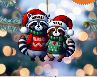 Personalized Raccoon Couple Christmas Ornament, Xmas Home Decor