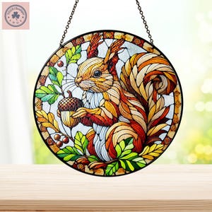 Apanhador de sol de vitral de esquilo, vitral de esquilo, decoração para casa, decoração para pendurar na janela, presente para amantes de esquilos, arte de esquilo
