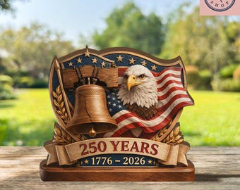 Patriotic Eagle Liberty Bell Wooden Block – USA Independence Anniversary Keepsake