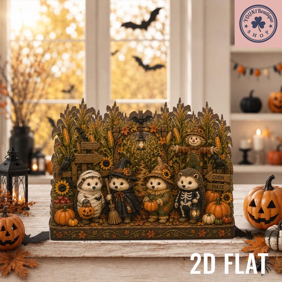 Halloween Hedgehog Corn Maze Decor, Spooky Autumn Hedgehog Scene