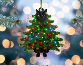 猫のクリスマスツリーオーナメント、面白いカスタム猫オーナメント、クリスマスプレゼント、カスタムペットオーナメント、猫好きへのプレゼント、猫ママへのプレゼント