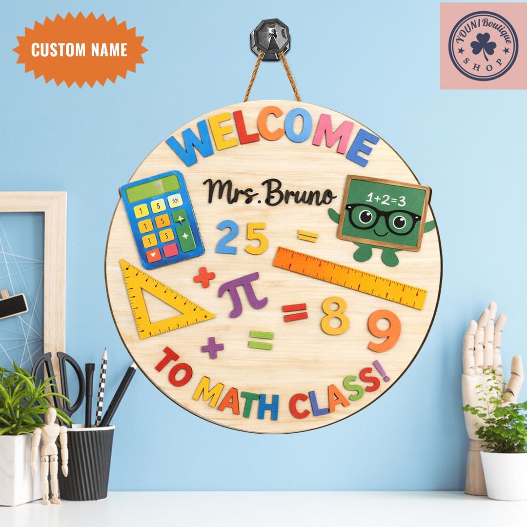 Personalized Math Classroom Sign, Custom Teacher Name, 2-layer Wood - Etsy