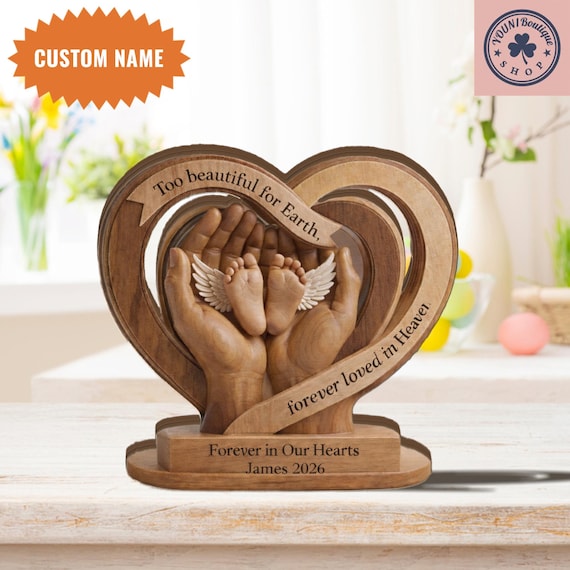 Personalized Baby Memorial Heart Wooden Block, Infant Loss Remembrance Keepsake