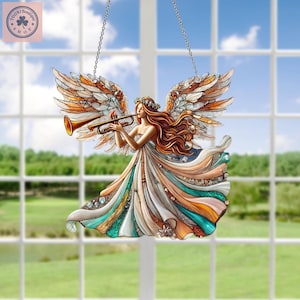 Angel With Trumpet Acrylic Window Hanging, Angel Acrylic Window Decor, Home Decor, Gift For Her