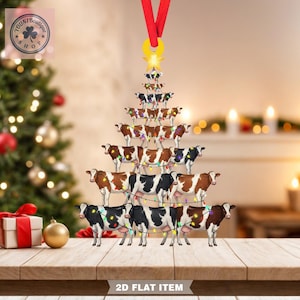 Kuh Weihnachtsbaumschmuck - Lustige Bauernhoftier-Weihnachtsdekoration, flache 2D-Acrylverzierung, Weihnachtsgeschenk
