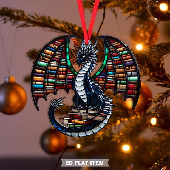 Book Dragon Ornament, Dragon Christmas Ornament,  Gift For Book Lovers, Christmas Bookworm Ornament, Book Lover Gift, Reading Lover Ornament