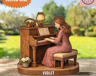 Personalized Piano Girl Wooden Figurine, Custom Name Music Lover Gift