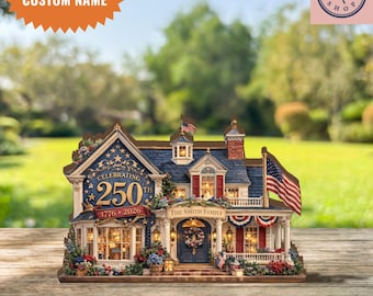 Personalized 250th Independence Day Wooden House Decor, 1776-2026 Americana Celebration