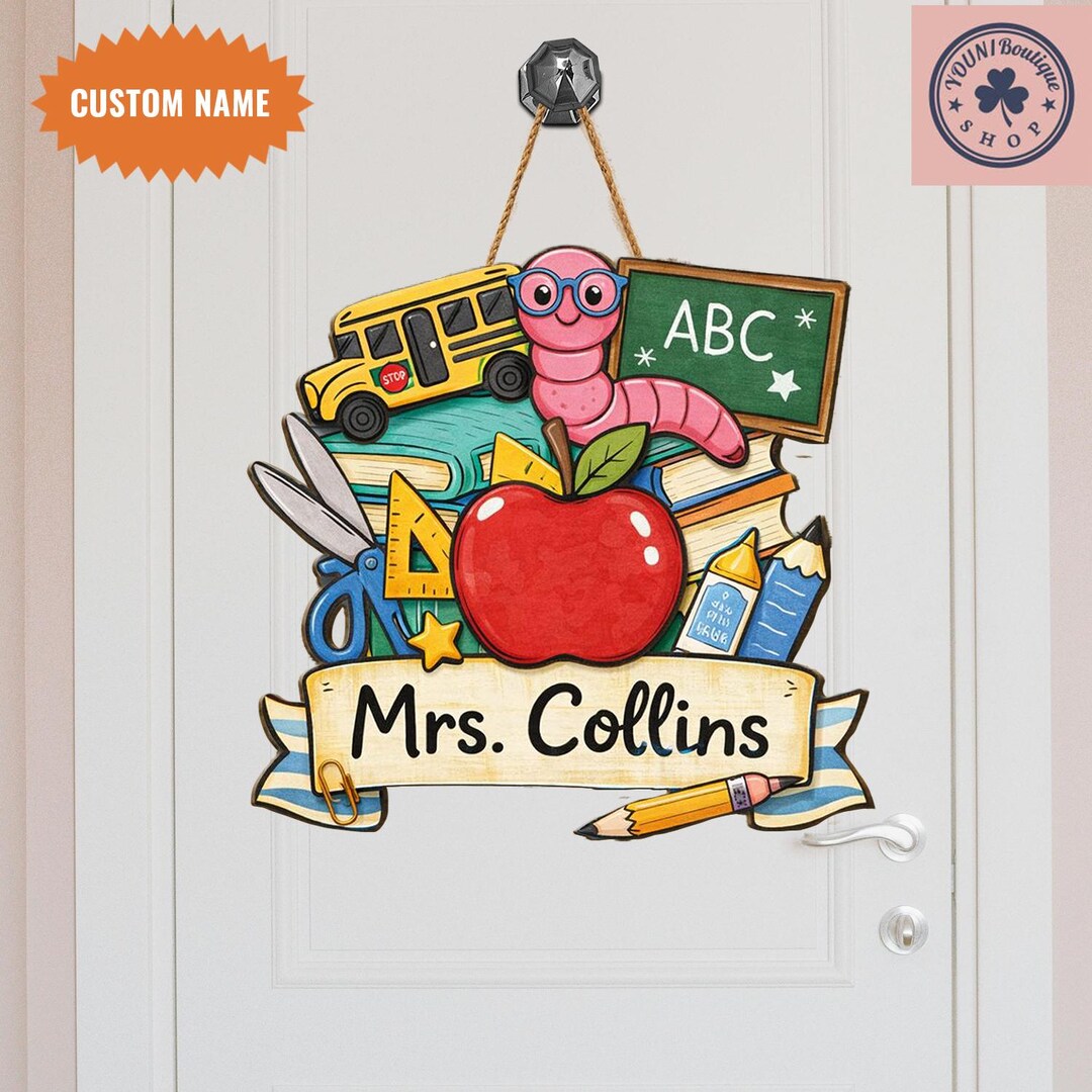 Personalized Teacher Door Hanger, Custom Wooden Classroom Sign - Etsy