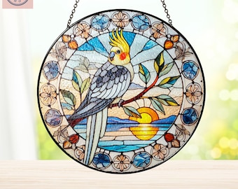 Cockatiel Bird Stained Glass, Parrot Window Hanging, Cockatiel Suncatcher, Animal Lovers Window Hanging, Gift For Her