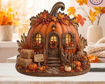 Herbstliche Kürbis-Cottage-Deko, rustikale Ernte-Akzente im Landhausstil, gemütliche Wohnaccessoires