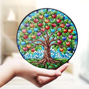 Apple Tree Stained Glass, Apple Tree Suncatcher, Acrylic Window Hanging, Gift For Tree Lover, Gift For Her