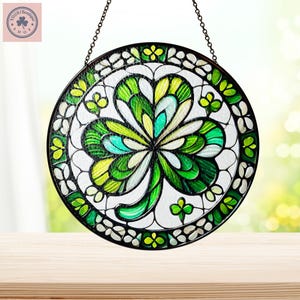 Shamrock Stained Glass Suncatcher, Patrick&#39;s Day Stained Glass, Window Hanging Decor, Shamrock Hangings, Irish Decor, Irish Gift