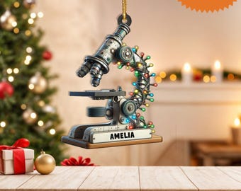 Personalized Microscope Ornament, Medical Gift, Xmas Decoration, Christmas Gift For Medical Technologist