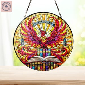 Book Phoenix Stained Glass, Book Phoenix Suncatcher, Acrylic Window Hanging, Gift For Phoenix Lover, Gift For Her