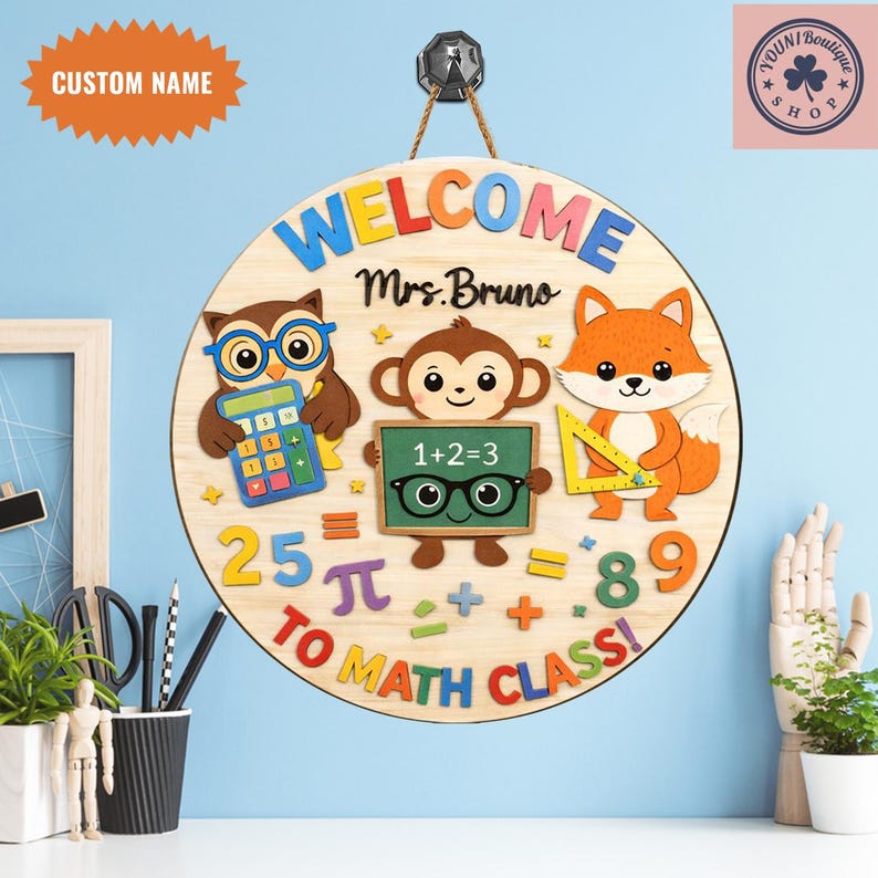 Personalized Math Classroom Door Sign, Custom Wooden Teacher Decor - Etsy