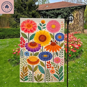 Colorful Floral Garden Flag, Bright Botanical Spring Summer Outdoor Decor