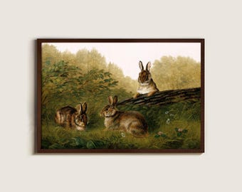 Vintage Bunnies Print: Woodland Nursery Decor (Digital Printable)