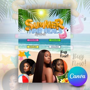 Summer Hair Deals Canva Template: Wig Install & Stylish Wigs (Instant Download)