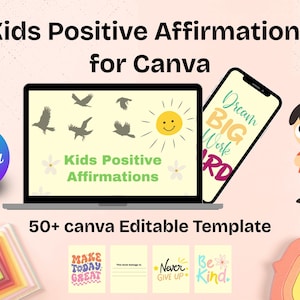 Kids Positive Affirmations | Canva Editable Template | Cards For Kids | 50 Printable Affirmation Cards | Kids Affirmations | Unique Design