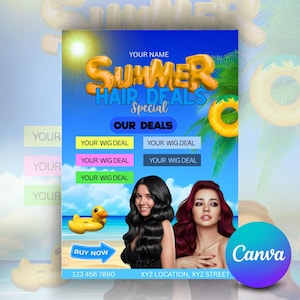 Summer Hair Specials Flyer: Salon Wig Install, Editable Canva Template (Instant Download)