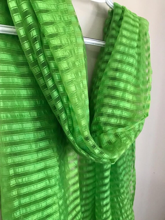 Bright Green Organza Dupatta: Indian Scarf With Pom Pom Lace