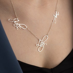 14K Gold Three Name Necklace, Multi Name Jewelry, Family Names Pendant, Personalized Gold Jewelry, Halloween Gift, Valentine's Day Gifts