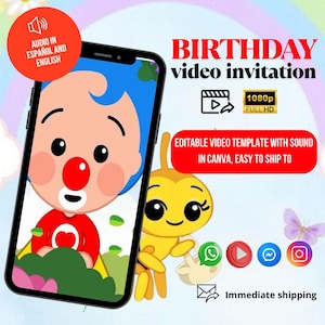 Little Bee Plim Plim birthday video invitation, Little Bee digital video invitation, first birthday Animated Invitations