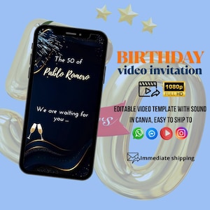 Animated 50th Birthday Invitation: Editable Canva Template (Digital Download)