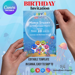 Hai Geburtstagseinladung: Bearbeitbare Kinderpartyeinladung, Canva-Vorlage
