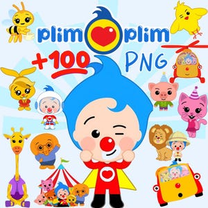 Plim Plim +100 images PNG, digital stickers, instant digital download, water background, and friends, circus, the clown and his friends