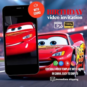 Cars verjaardagsuitnodiging, Cars video-uitnodiging, Cars uitnodiging, Lightning McQueen uitnodiging, Hot Wheels verjaardagsuitnodiging, Hotwheels