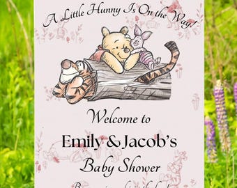 Winnie the Pooh Baby Shower Sign: &quot;A Little Hunny&quot; Theme (Digital Download, Editable Template 16x20&quot;)