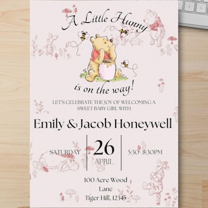 Winnie the Pooh Baby Shower Invitation: Editable Canva Template (Digital Download)