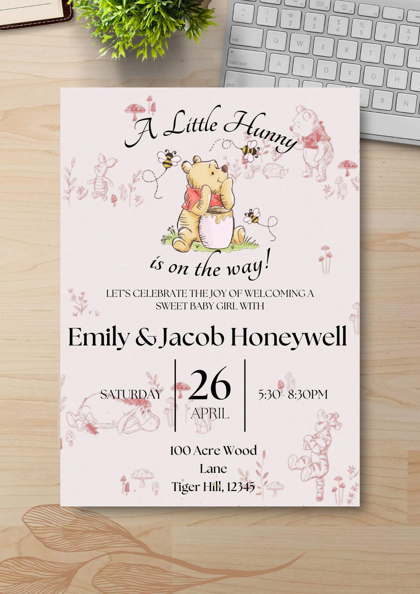 Winnie the Pooh Baby Shower Invitation: Editable Canva Template (Digital Download)